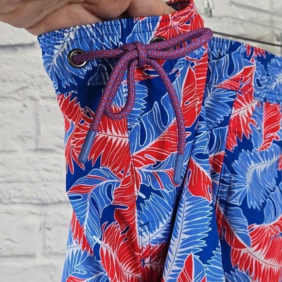 NWT Men's XXL Resort Swim Trunks Red Blue Palm Print Lined Water Shorts Beach - Picture 10 of 15